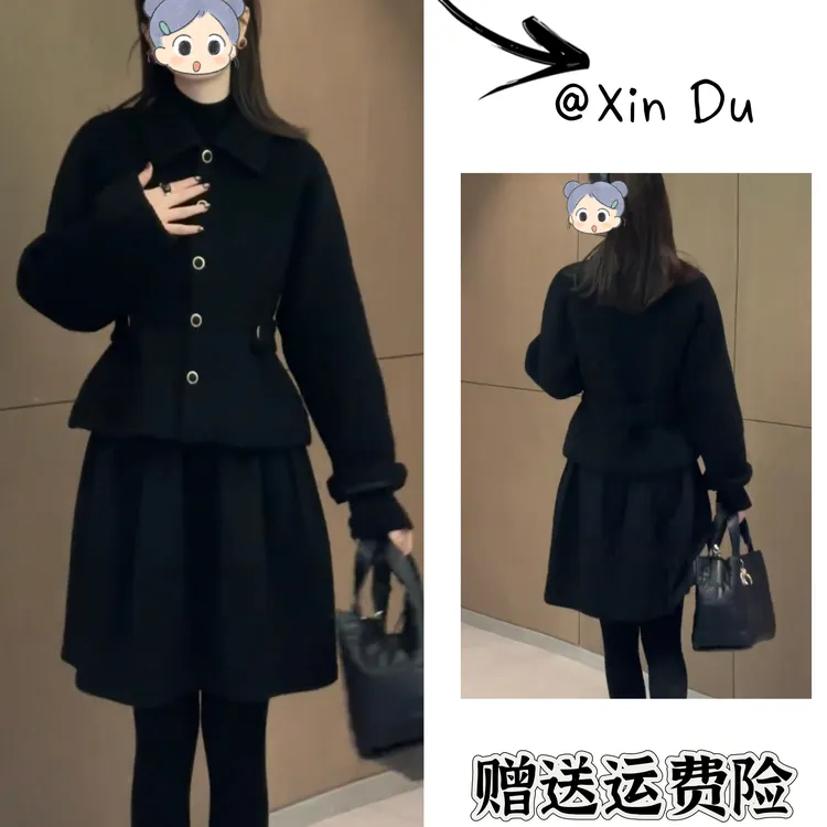 2025秋冬季新款时尚显瘦气质女士网红洋气两件套百搭款D24710