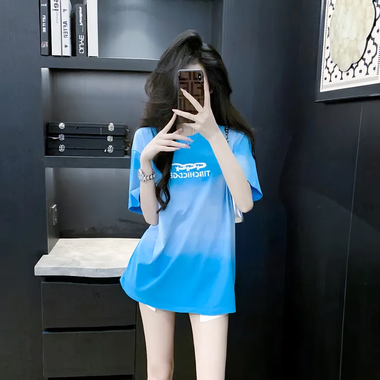 蓝色短袖t恤女夏季2025新款独特漂亮高级小众不撞衫多巴胺上衣女