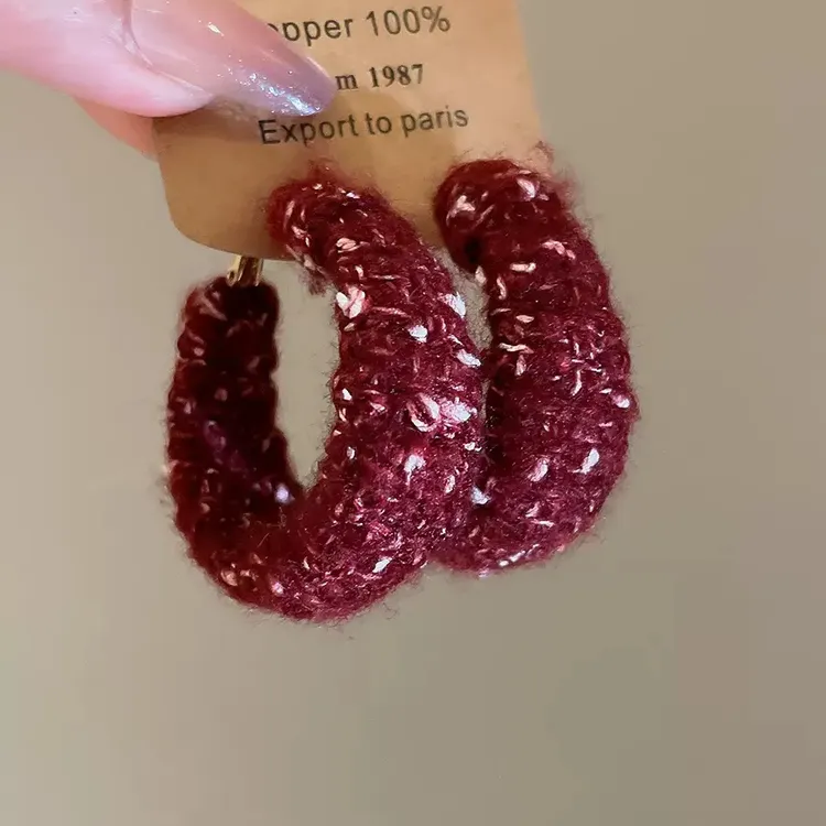 合金锦纶耳饰 579号线圈红色C圈几何图案耳环时尚复古气质小众