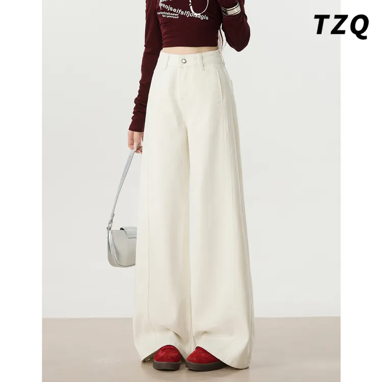 美式复古高腰宽松阔腿裤2025新款褶皱垂感直筒牛仔裤女TZQ2511432