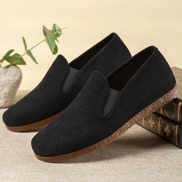 春夏季休闲老北京布鞋男懒人一脚蹬工作透气灯芯绒牛筋底防滑耐磨