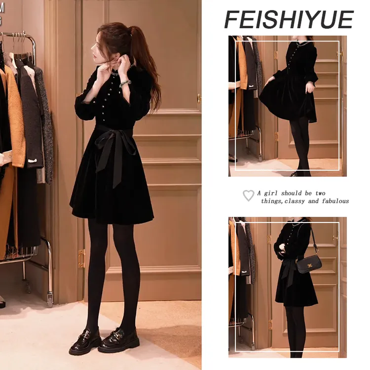 秋冬气质穿搭女2025新款时尚长袖连衣裙复古显瘦百搭裙子