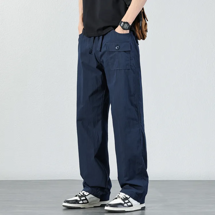 2025夏季冰丝速干伞兵工装裤男士宽松户外运动透气直筒休闲裤子男