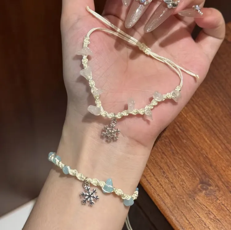 非金属布艺手链 冬季雪花小清新手工编织情侣闺蜜手绳礼物