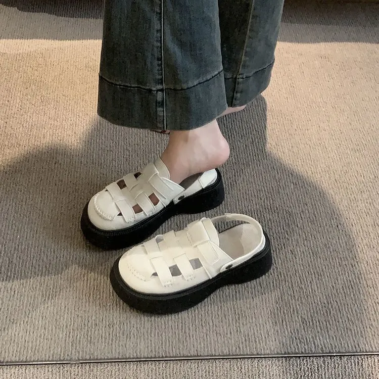 罗马凉拖鞋女2025夏季新款时尚镂空休闲复古百搭耐磨厚底沙滩凉鞋