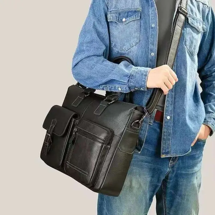 男士时尚精品古着黑色包包（直播间背包下单为准）真皮