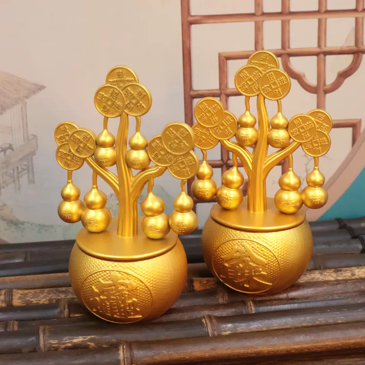 福禄摇钱树转转摆件百财聚宝盆发財树玄关办公室店铺装饰开业礼品