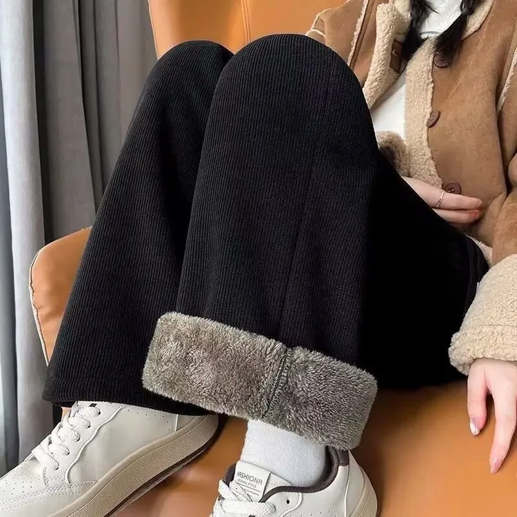 【现货+运费补贴】羊羔绒阔腿裤女新款加绒窄版垂感高腰休闲直筒