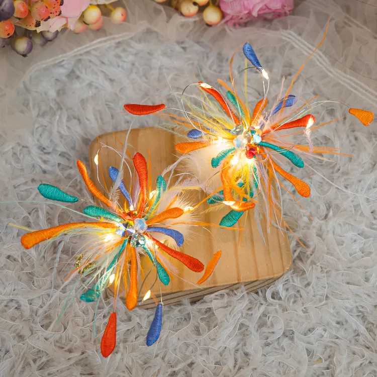 饰阿梁烟花发夹带灯可亮头饰女孩汉服发饰发光发卡新年儿童成品