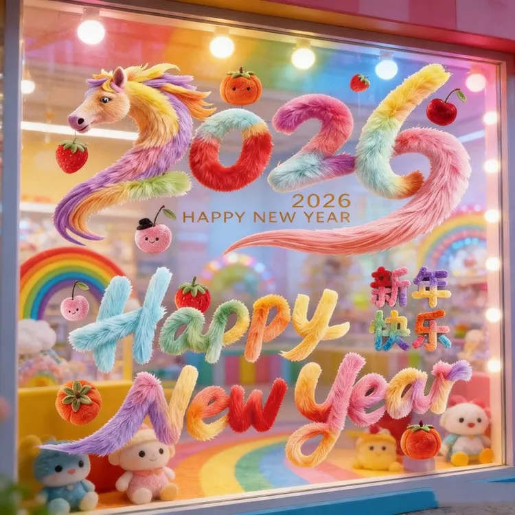 2张装 5D新年静电贴玻璃窗花2026马年新款喜庆过年贴画春节装饰品