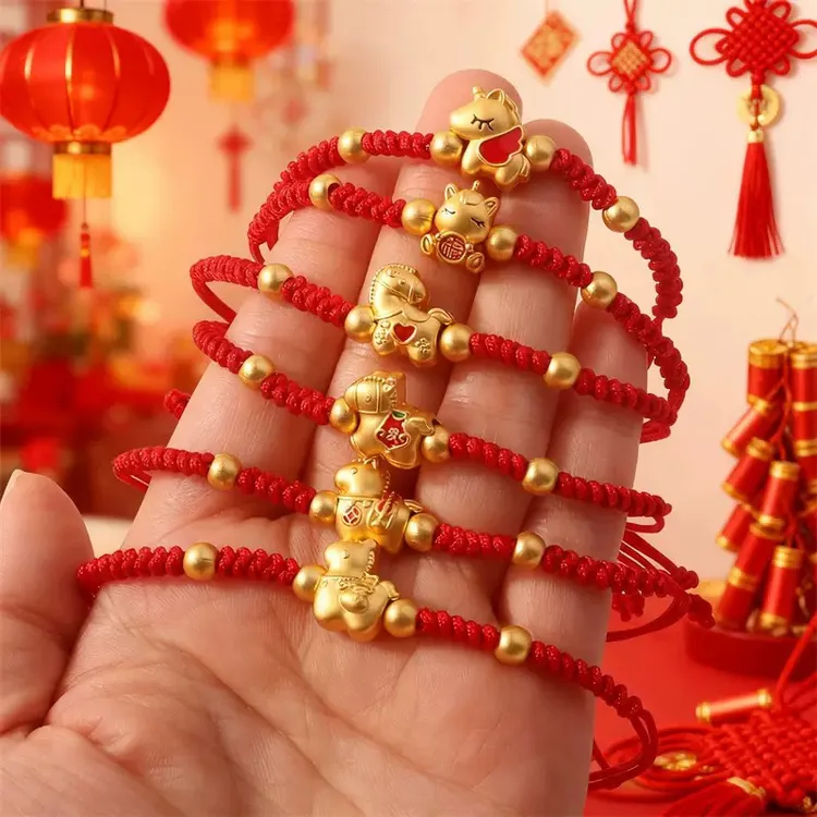 合金布艺手链 爆品马年本命年福马编织红绳手链马上有钱新年手串