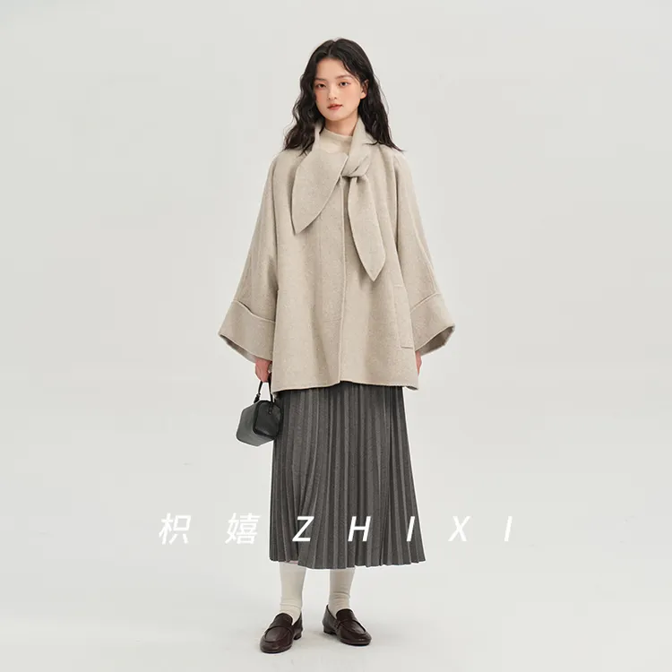 枳嬉驼绒绒斗篷款大衣