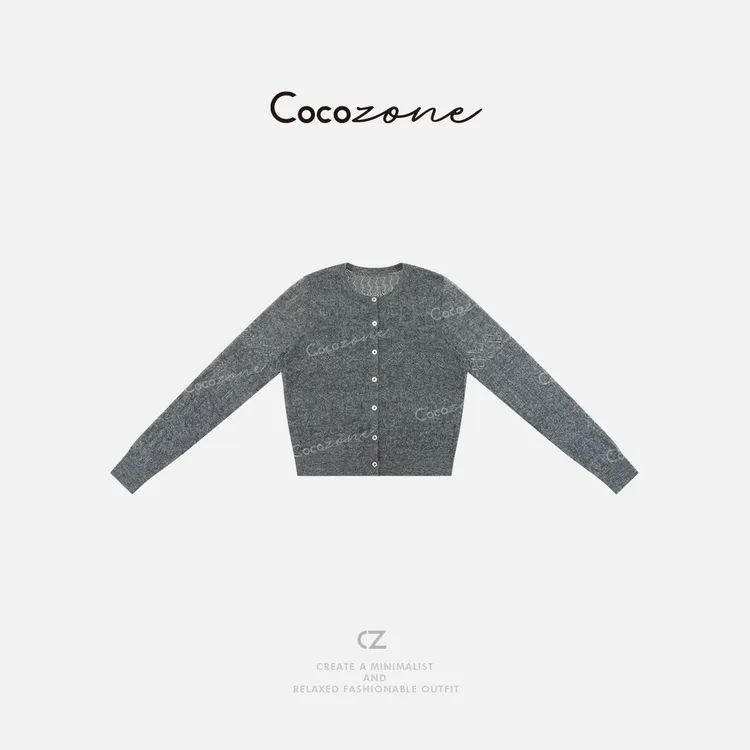 COCO ZONE 刘一一 春夏复古薄款纯色圆领单排扣针织衫CD1A0311