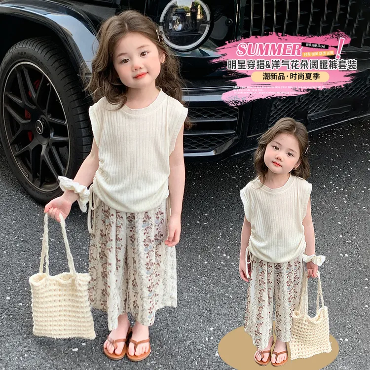 BEILUBEAR/蓓璐熊女童夏装套装2025新款提花镂空格子裤轻便穿搭