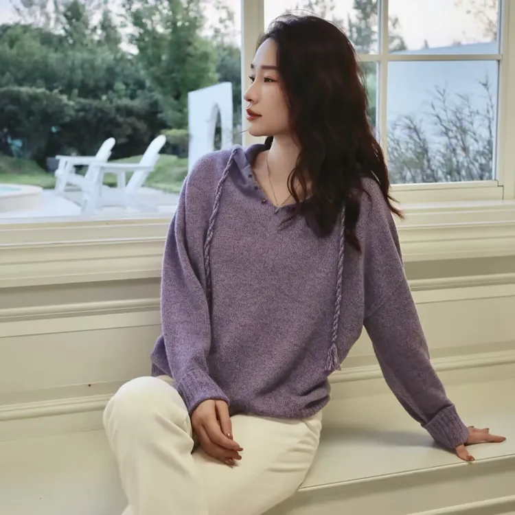 HELA AOMI “小彩石”绵羊毛＋兔毛V领简约抽绳针织衫CY5CM34513