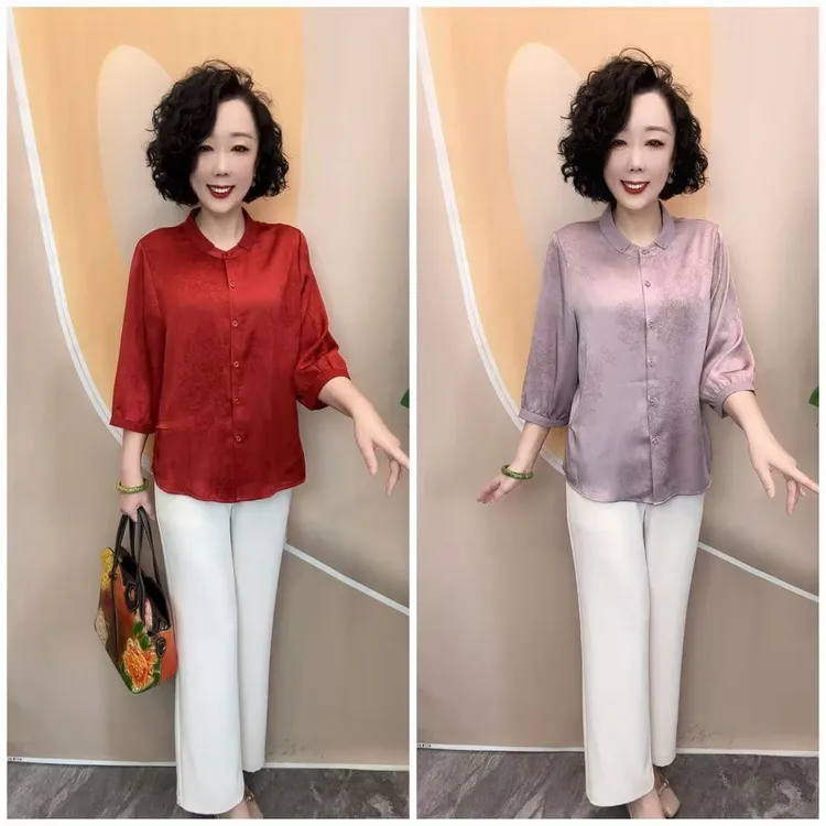 833夏装富贵牡丹花气质大方宽松大码中老年开衫上衣，衣长66