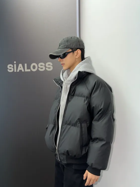 Sialoss美式短款假两件棉服cleanfit男冬季高级痞帅廓形连帽外套