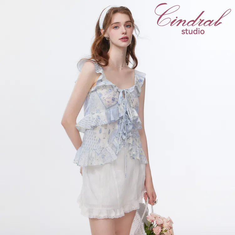 【熙地】修身型时尚个性吊带背心性感女装短款百搭衬衫 C85XB0321L