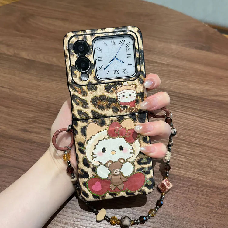 秋冬烫金KT猫支架适用华为PuraX手机壳novaFlipS小米MIXFlip2斜挎