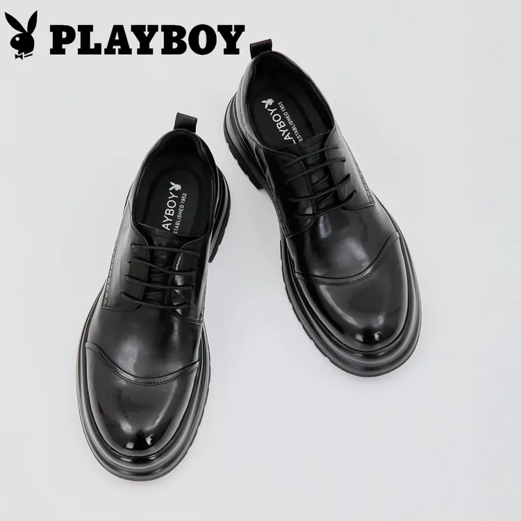 PLAYBOY/花花公子大头厚底德比鞋新款轻便增高休闲皮鞋男士英伦风