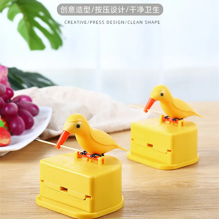 卡通小鸟牙签盒创意自动按压式牙签桶弹出式家用网红牙签筒复古