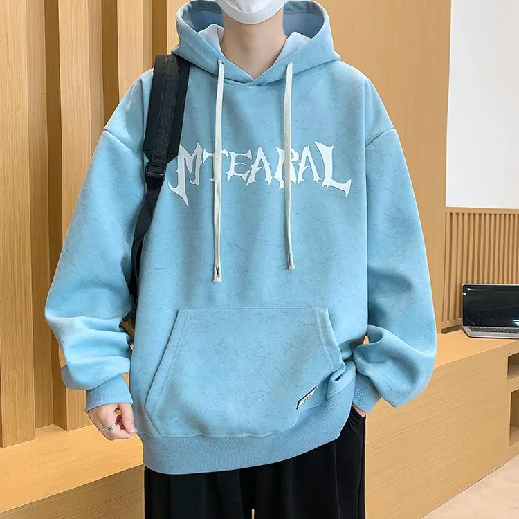 青少年连帽卫衣男士长袖T恤春秋季休闲学生t潮流帅气上衣带帽外套