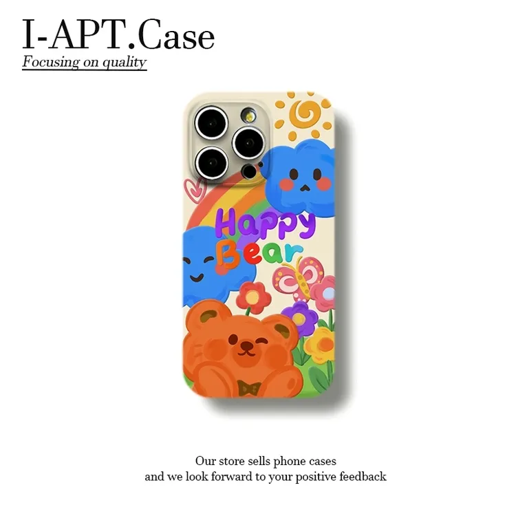 蓝云彩虹小黄熊菲林软壳适用iPhone苹果16手机壳华为oppo小米vivo