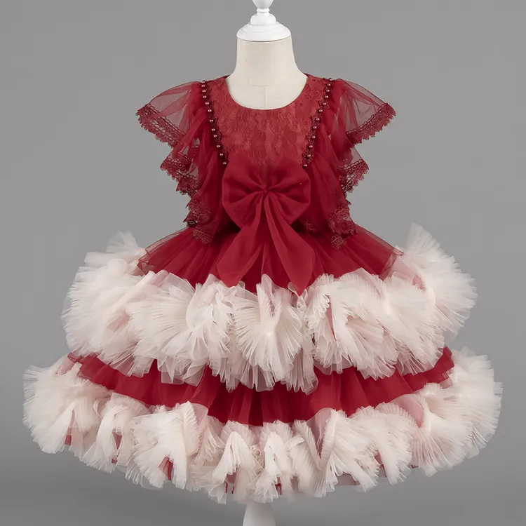 新款女宝宝周岁礼服蓬蓬网纱公主裙洋气儿童生日六一演出服连衣裙