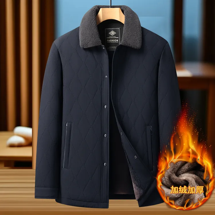 中老年加绒加厚毛领男装棉服爸爸装时尚宽松小棉衣爷爷装新款上衣