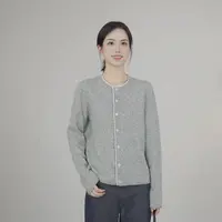 小禾【水云间】绵羊毛桑蚕丝混纺简约气质圆领白边长袖开衫针织上衣