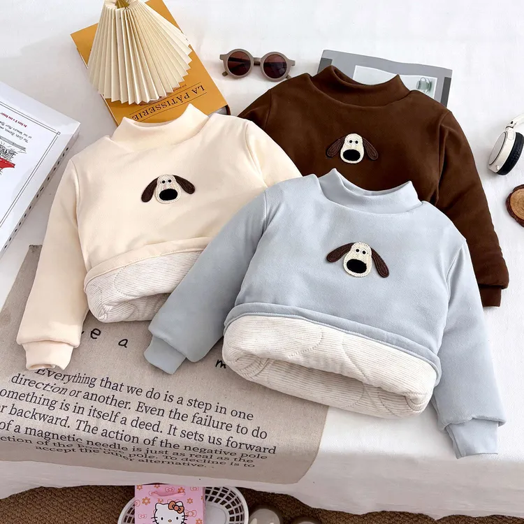 儿童三层夹棉内搭小棉袄秋冬新款男女童加厚半高领一件过冬打底衫