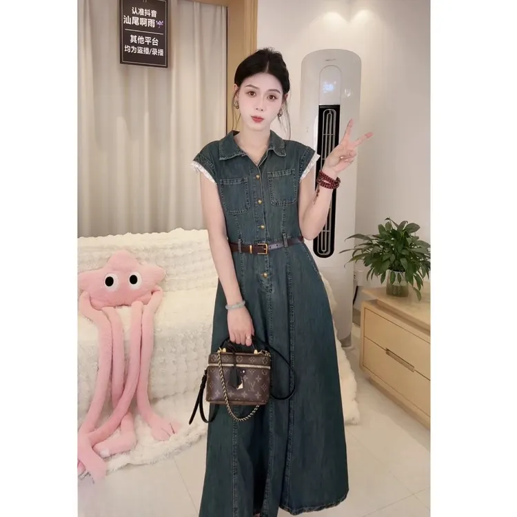 2025新款夏季气质裙子独特别致小众高级小个子复古牛仔连衣裙女