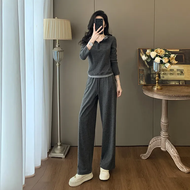 欧货休闲运动套装女春秋季2025新款爆款洋气连帽卫衣直筒裤两件套
