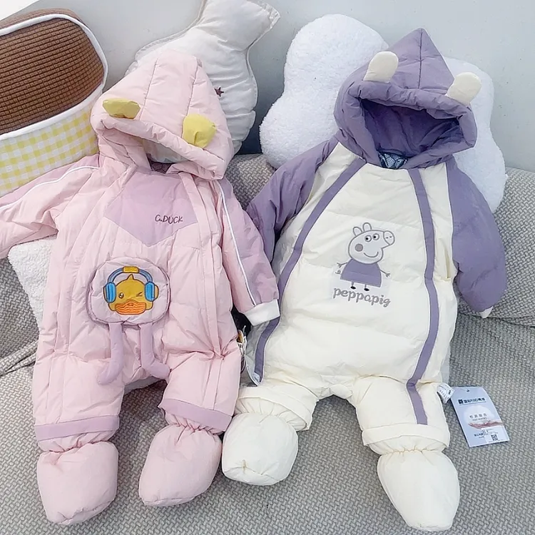 小黄鸭羽绒爬服婴童冬季厚羽连体