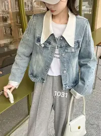 2526#【衣长47】新款时尚衬衣领拼接牛仔外套【19-1】