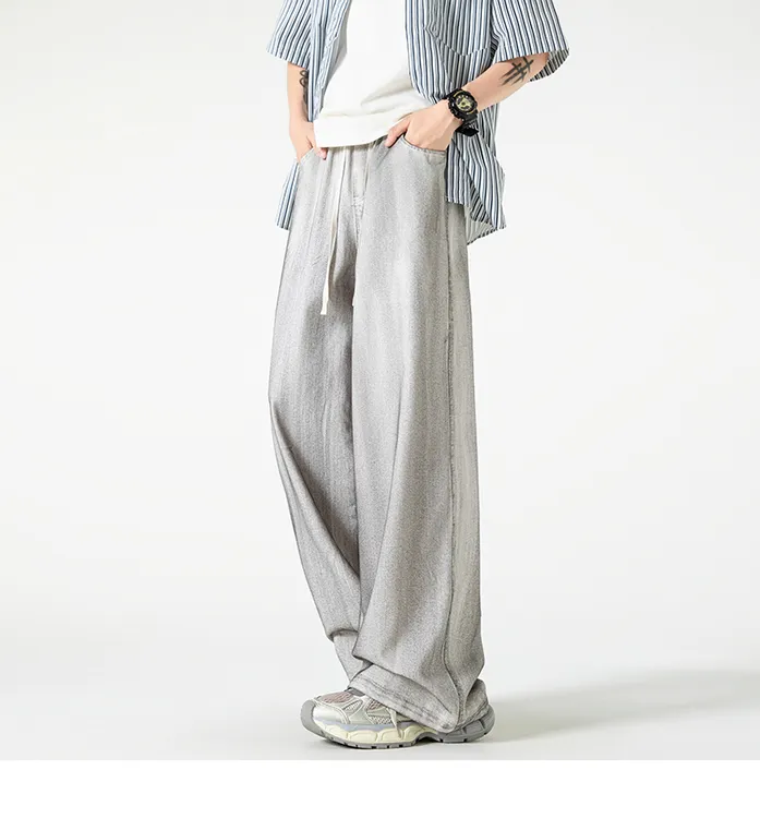 美式cleanfit牛仔裤男款潮牌高街做旧抹脏设计感宽松直筒阔腿裤子