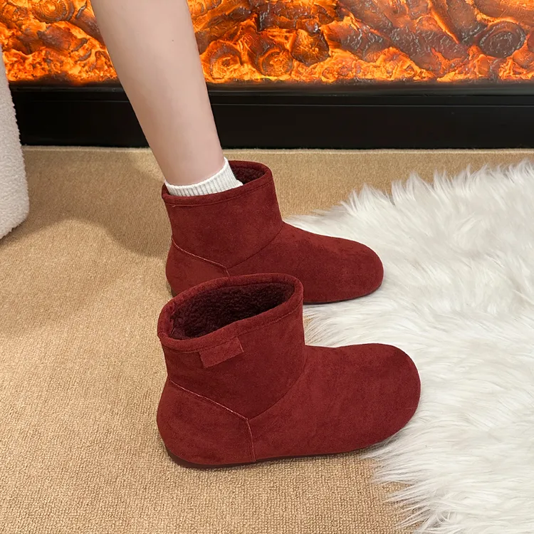 平底复古马丁靴女加绒2025年冬季新款保暖丑萌大头一脚蹬雪地棉靴