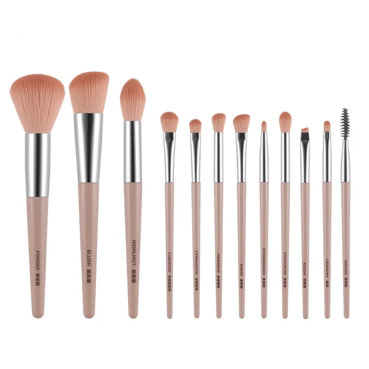 12支太阳花化妆刷柔软化妆刷粉色套装含散粉眼影唇刷遮瑕腮红工具