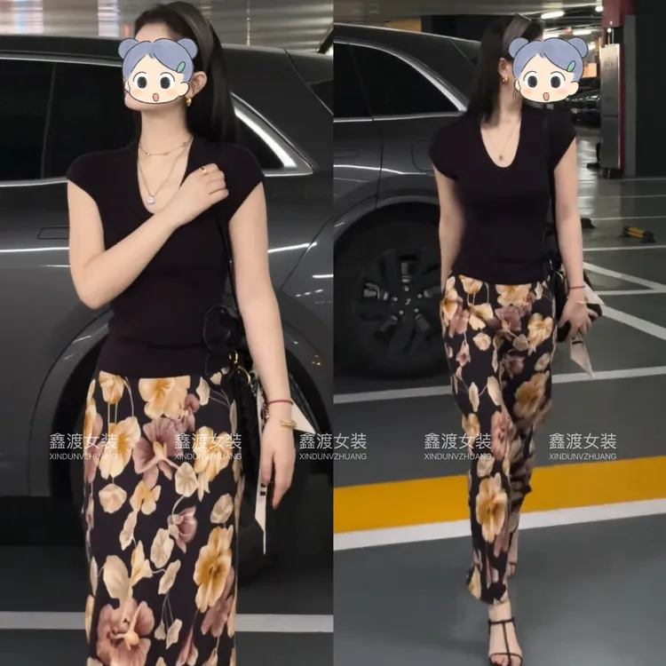 2025春夏新款时尚显瘦气质女士网红洋气两件套百搭款D6760