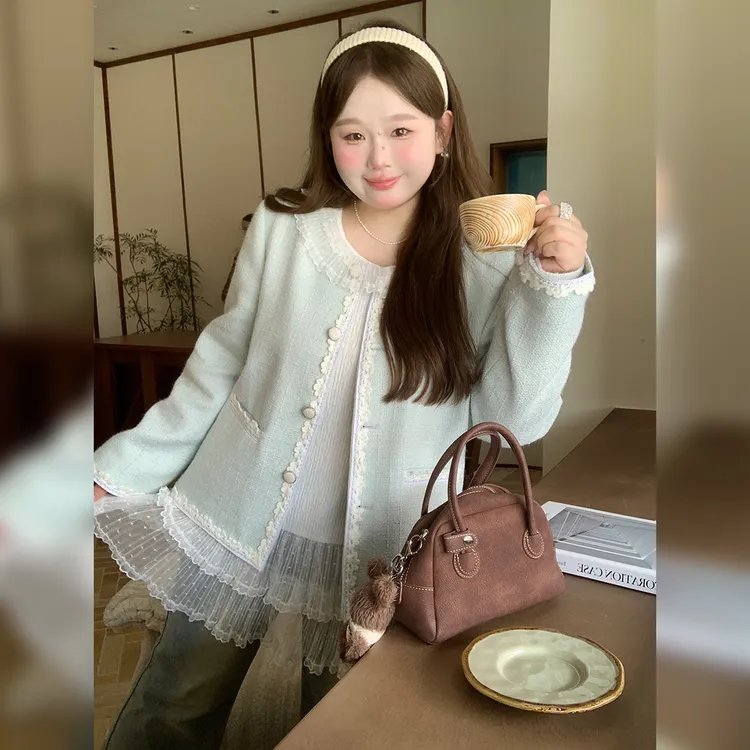 徐达布【木影淡氧】大码重工外套女微胖休闲小香上衣秋W37269C53