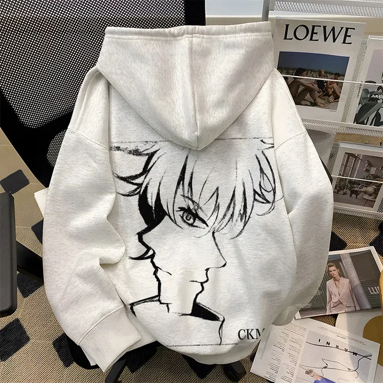 重磅500克加绒加厚连帽卫衣宽松秋冬季日韩漫画人物男女同款男装Z