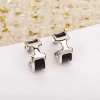 铜合金珐琅耳饰 925银针15mmC形H耳钉简约百搭冷淡风AAA