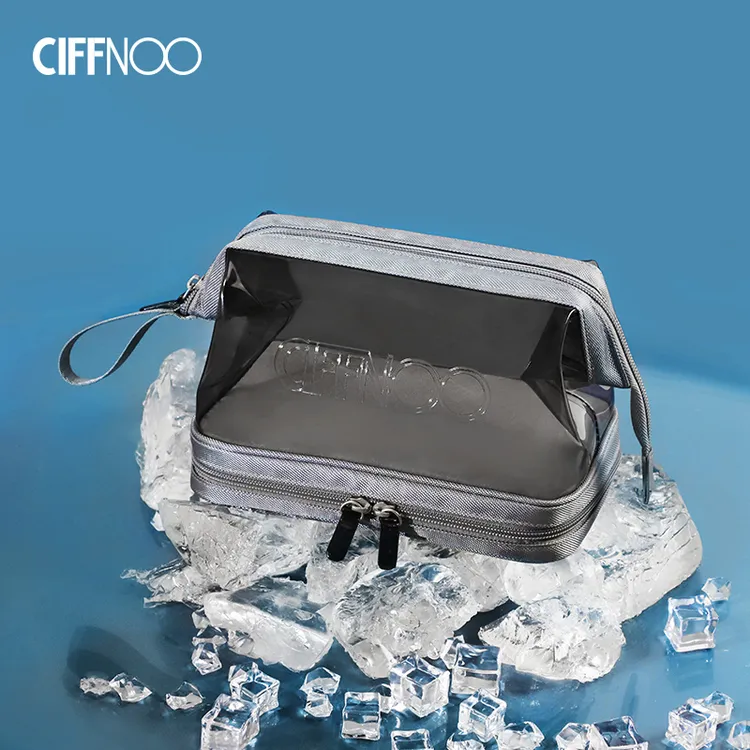 Ciffnoo/琪斐诺男士新款时尚化妆袋简约双层洗漱包洗浴透明化妆包