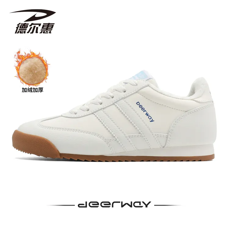 德尔惠加绒德训鞋女款爆款2025新款秋冬季保暖舒适休闲跑步小白鞋
