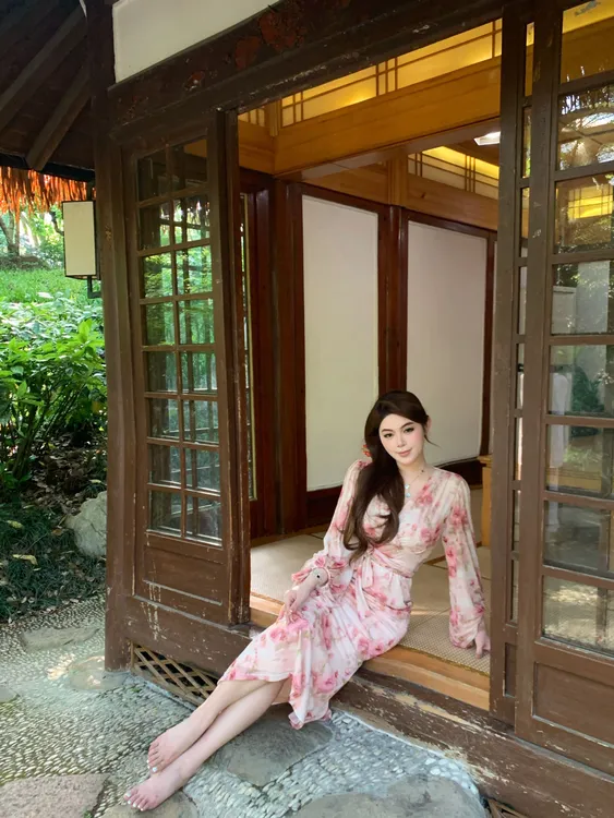 【现货】胖婷大码定制「粉荔玫瑰」温柔性感弹力网纱印花修身连衣裙女