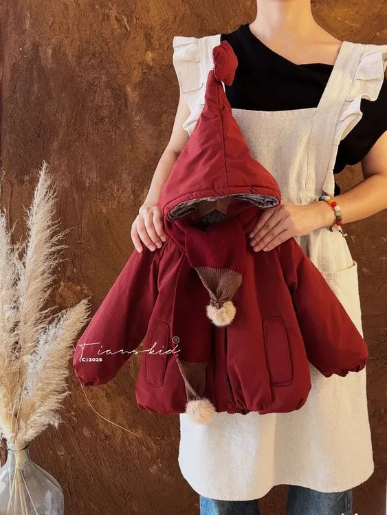 女童棉服森系连帽厚款棉衣棉袄冬季红色喜庆拜年宝宝女童冬装外套