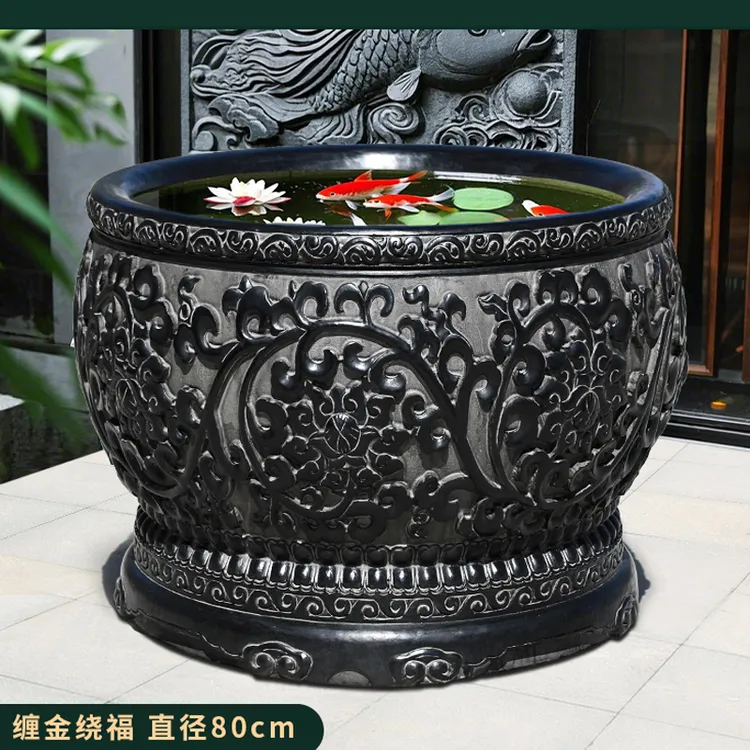 石雕鱼缸花盆石头门海天然花岗岩石缸庭院养鱼养荷花石槽流水摆件