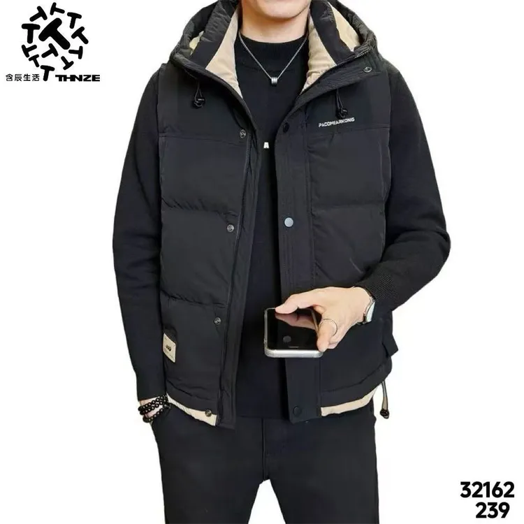 2025秋冬免烫字母数字冬季修身型常规款拼接连帽马甲32162