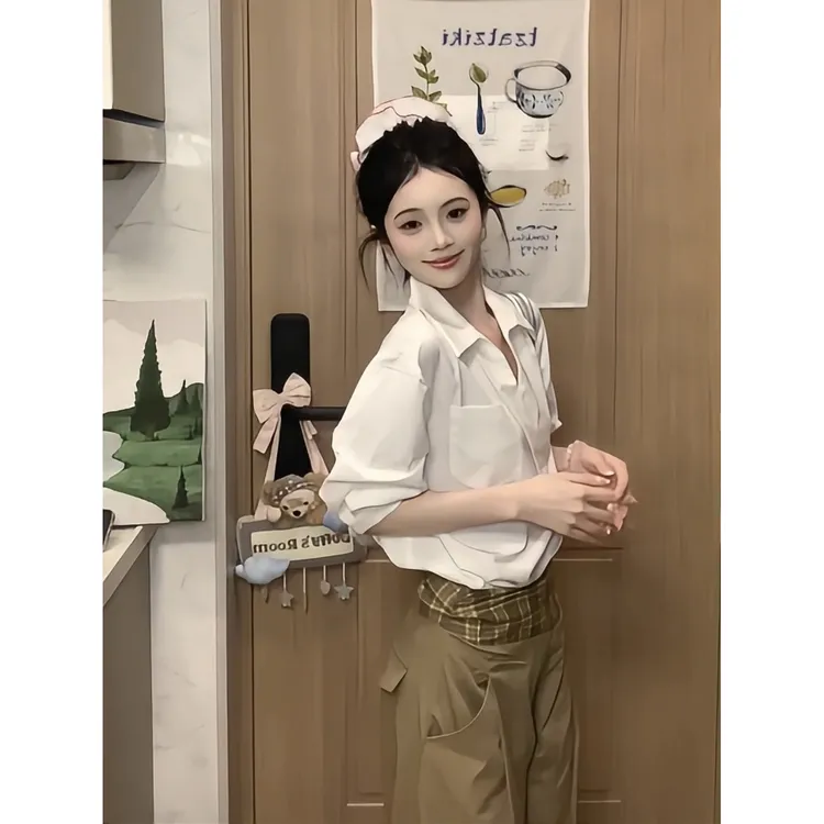 法式极简风白色短袖衬衫女夏季韩系百搭设计感气质polo领衬衣内搭