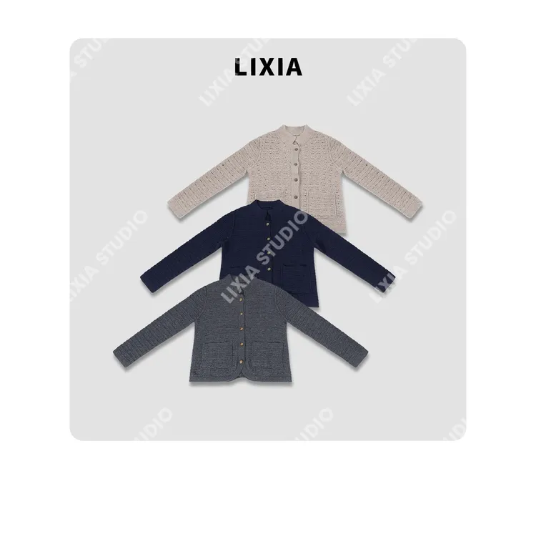 LIXIA【温柔陷阱】复古英伦风法式慵懒感镂空毛衣开衫-D9389
